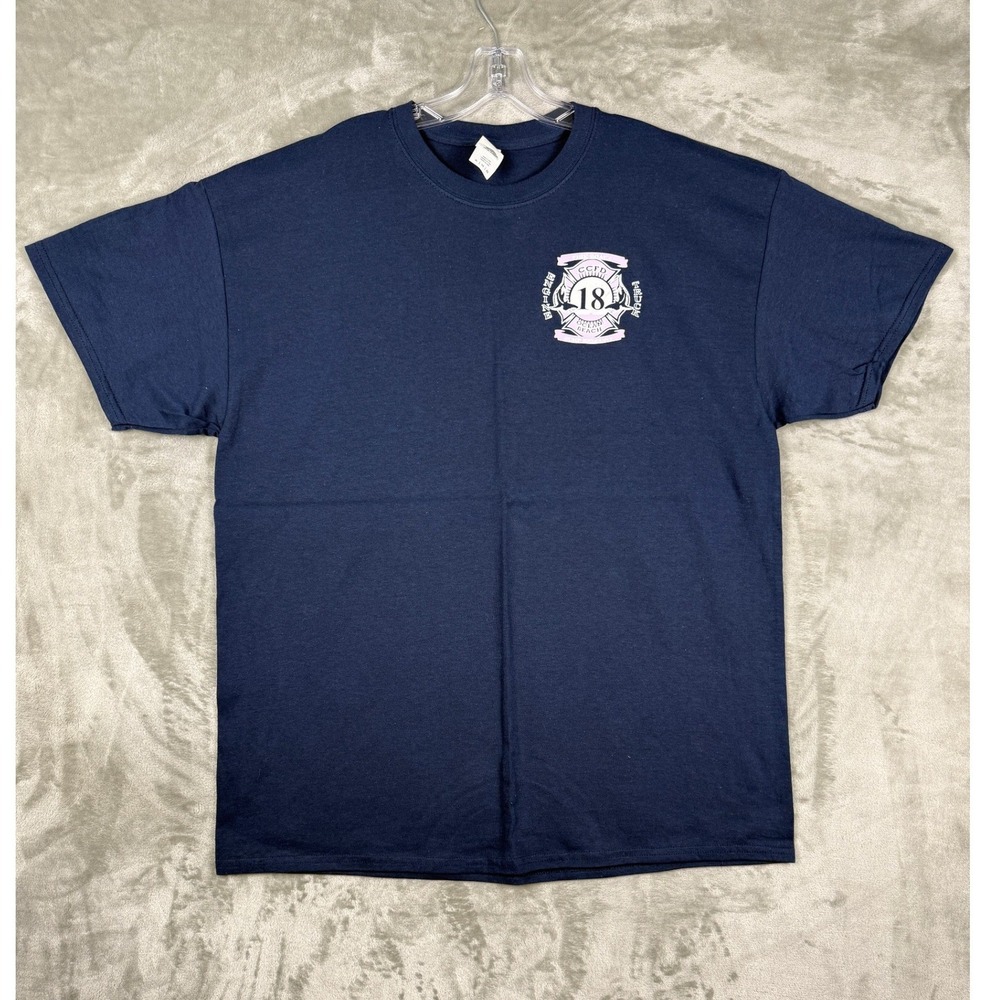 VTG Gildan Mens XL Navy CCFD Ocean Beach Fire Dept Engine 18 Graphic T-Shirt